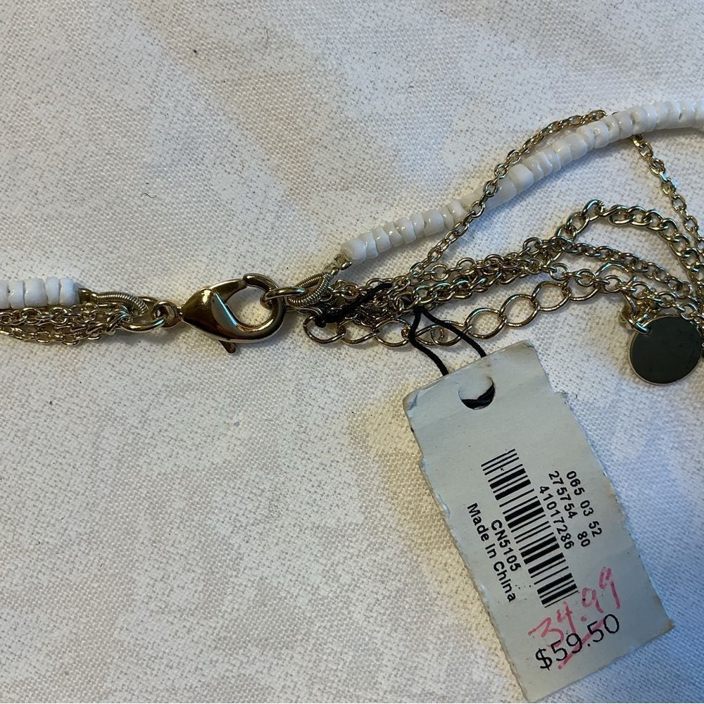 Talbots Brand 5 Strand Goldtone and Shell Beads Long Necklace - Picture 6 of 8